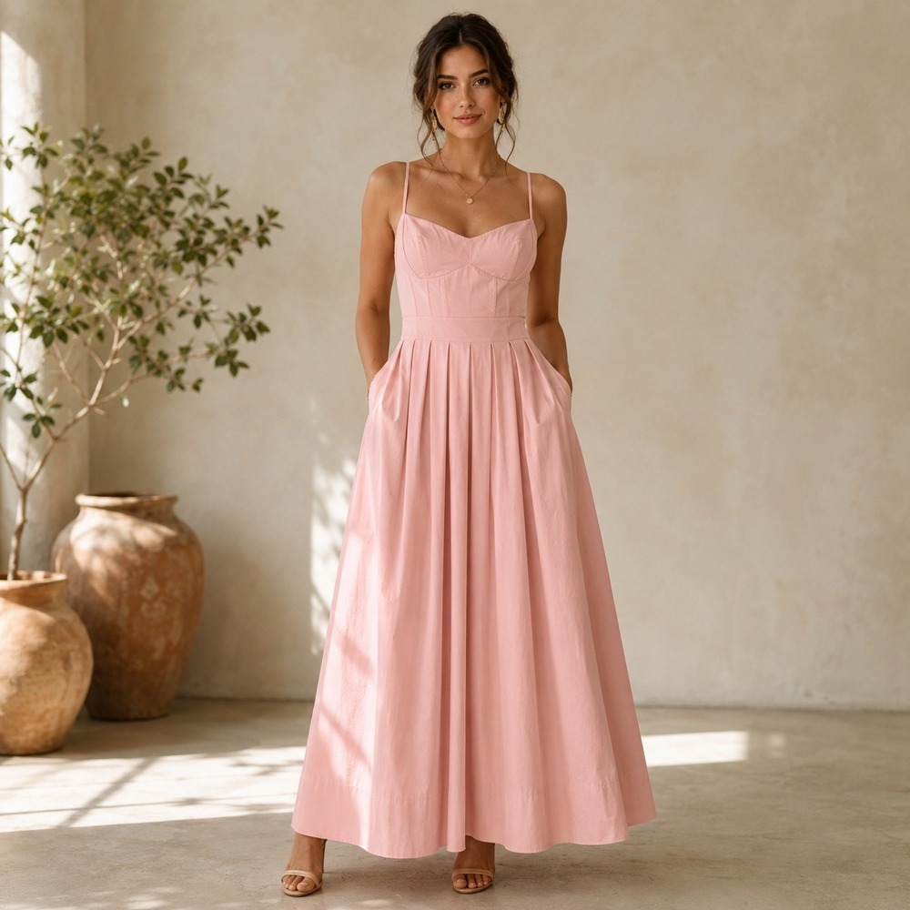 Simkhai NWT Ballet Cotton Blend Maxi Dress 12 Corset Bodice Pleated Skirt Pocket